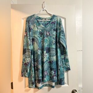 Soft Surroundings V Neck Floral Paisley‎ Print Long Sleeve Tunic Sz XL